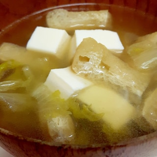 昆布茶のすまし汁(^^)レタス+油揚げ+豆腐♪